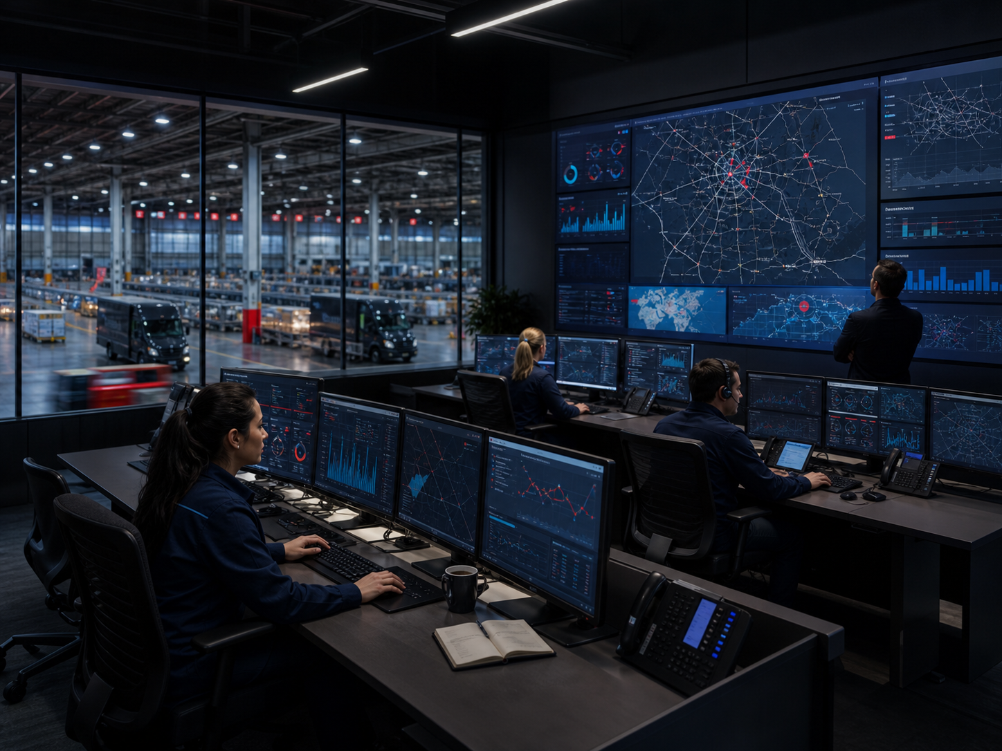 Enterprise logistics command center monitoring courier routes